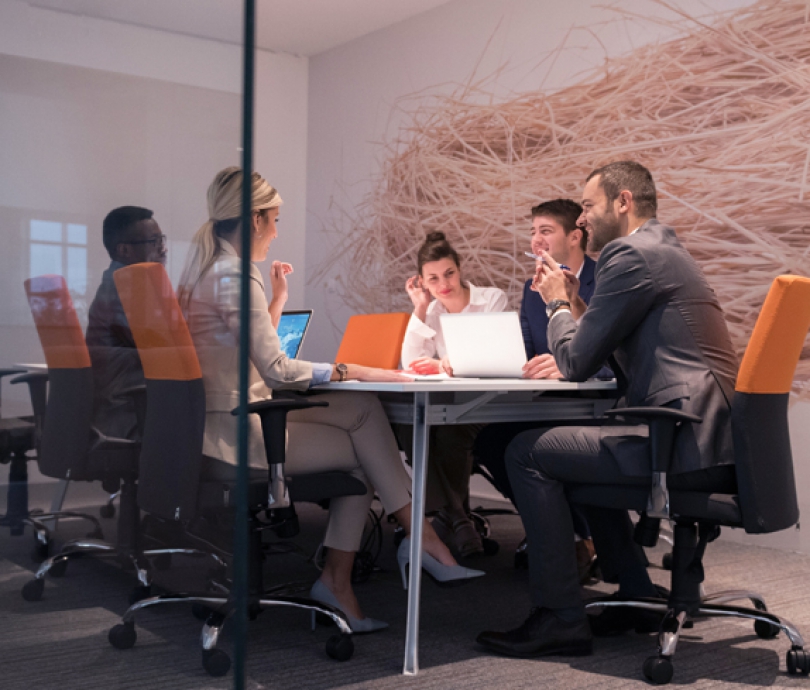 young business people group have meeting and working in modern bright office indoor